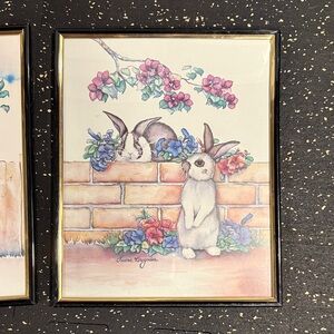 This is a framed art print by artist Laurie Korsgaden titled "Bunny Love".